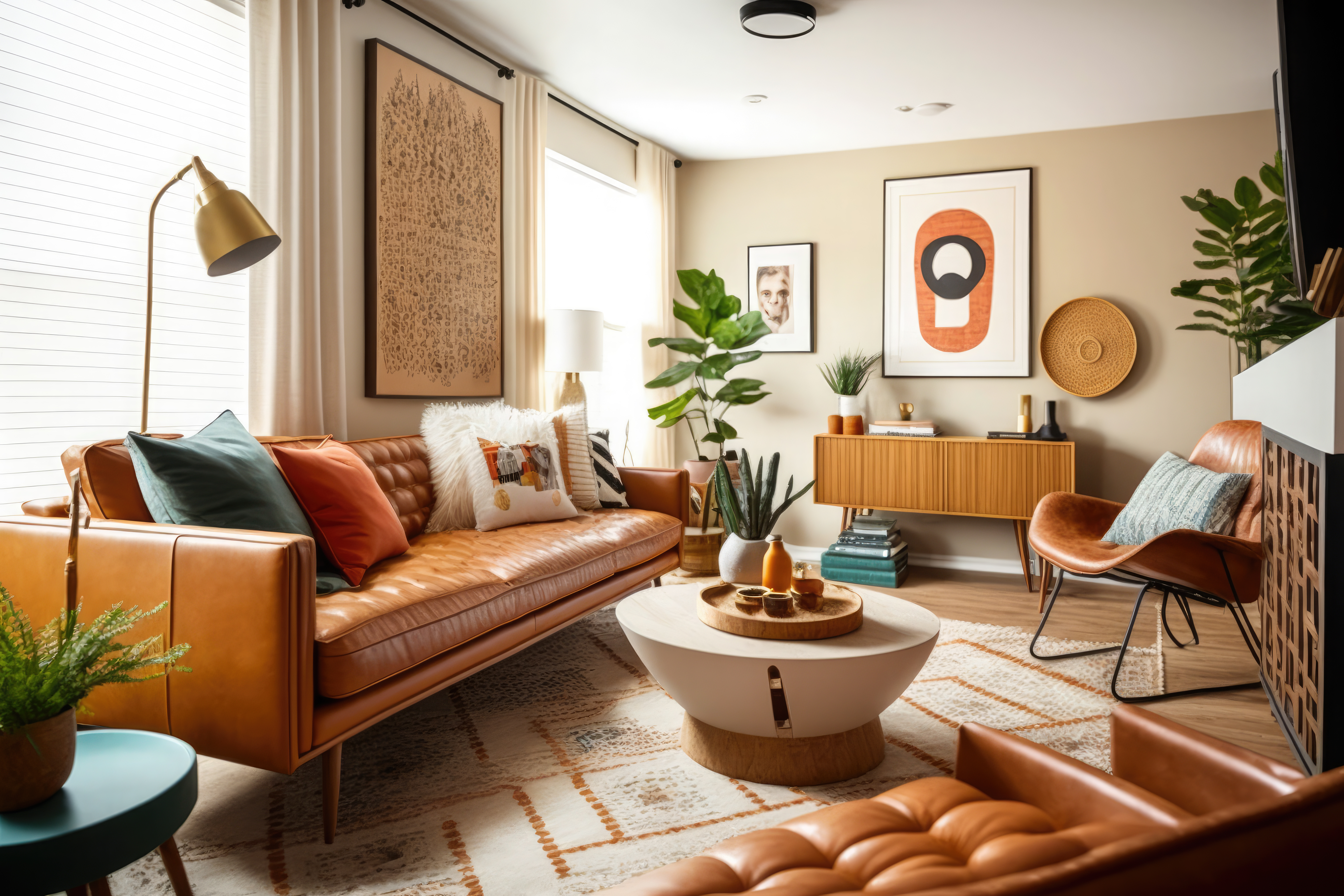 sala-estilo-mid-century-com-cores-quentes-ai-generative